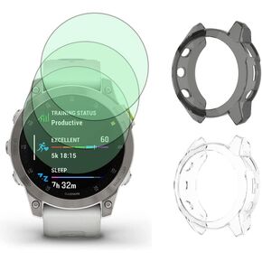 Watch Screen Protector (3+2 Pack) Compatible for Garmin Epix Gen 2, Tempered Glass Film Anti-Scratch High Definition Full Coverage and Soft TPU Protective Case