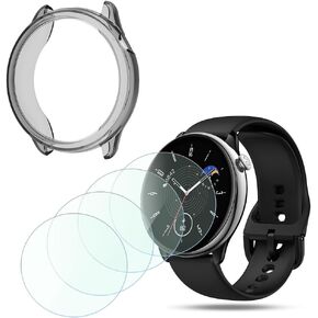 Smartwatch Screen Protector Compatible for Amazfit GTR Mini, TPU Soft Frame Cover Case and Anti-Bubble Clear TPU Film Not Glass (Pack of 4+1) (transparent black)