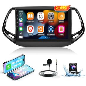 [2G+64G] Car Radio for Jeep Compass 2017-2020, 10 inch Touch Screen Android 13 Stereo, Carplay/Android Auto/EQ Audio/SWC/Bluetooth +AHD Backup Camera