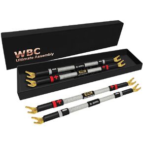 أفضل الكابلات في العالم، 4 وحدات - 8 بوصة ULTIMATE - 8 AWG - OFC فائق النقاء - كابلات توصيل مكبرات الصوت HiFi المتميزة مع مقابس ذهبية بارزة وسترة تويد فضية