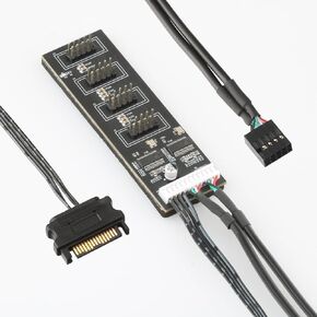9Pin Internal USB Hub, 4 Internal USB 2.0 Ports Splitter with SATA Power Connection for CPU, WiFi Receiver, Cooling Fan, and RGB Light, USB Hub Extension for Motherboard New