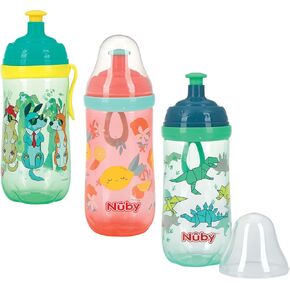 Nuby 2-Stage Busy Sipper Cup with No-Spill Silicone Spout and Free-Flow Pop-Up, 12 Ounce,Assorted( Colors/Designs May Vary), 6m+, 12 OZ in Kuwait