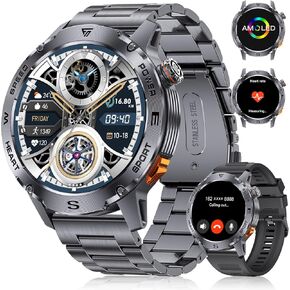 Military Smart Watch for Men(Answer/Make Calls), 1.43'' AMOLED Fitness Smartwatch with 460mAh Battery, Blood Oxygen, Heart Rate and Sleep Monitor Compatible with iOS Android Phones
