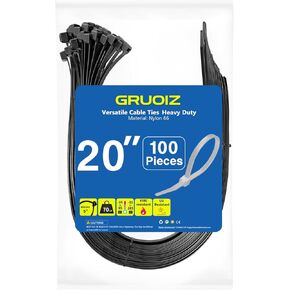 500 Pack Zip Ties 20 Inch Long Cable Ties Heavy Duty 70 Pounds Tensile Strength, Premium Plastic Wire Ties Straps Self-Locking Black Nylon Ties Wraps for Indoor and Outdoor