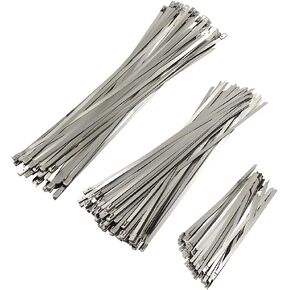 110 packs 3 Sizes 304 Stainless Steel Cable Ties Wrap 5.9, 9.9, 11.8 inch Heavy Duty Self Locking Metal Zip Tie Clamps