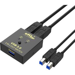 eKL USB 3.0 Switch Selector 2 Computers Sharing 1 USB Peripheral Mouse Keyboard Printer Scanner with 2 Pack USB A to B Cables