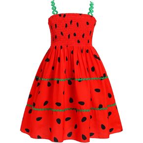 IDOPIP Baby Girls Watermelon Daisy Flower Tutu Dress Spaghetti Sleeveless Smocked Ruffle Princess Birthday Party Dresses 3-8T