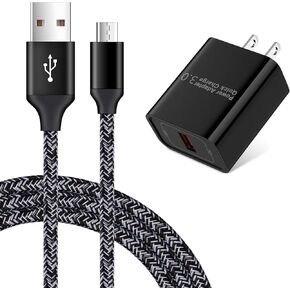Quick Charge 3.0 Fast Charging Block Wall Charger with 3ft Micro USB Cable Android Fast Charger for Samsung Galaxy S7 S6 Edge A10 A9 A6 J7 J3,LG Stylo 3 2 K30,Moto E7 E6S E6 E5 E4 G5S G4,Kindle fire