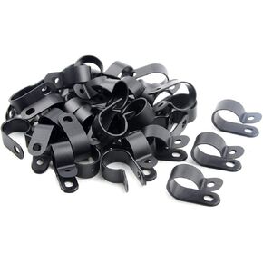 100 PCS 5/8" Nylon Cable Clamps Assortment R-Type Cable Clips Kit Black Plastic Wire Clamps Fasteners for Wire Mounting