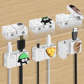 Nearockle 6 Pack Magnetic Cable Clips with Double-Hole, 6-7.5MM Adhesive Cord Organizer Cable Management USB Charger Holder for Home Office Desktop Car Wall Nightstand(Black)