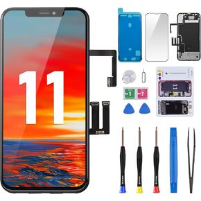 for iPhone 11 Screen Replacement 6.1 inch Assembled with Ear Speaker Assembly Earpiece 3D Touch LCD Display Digitizer Repair Fix Tools Kit with Magnetic Screw Mat and Glass A2111 A2223 A2221