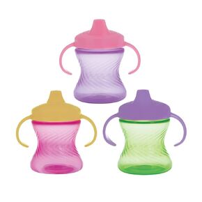 Nuby Easy Grip 2 Handle Hard Spout 7oz Sippy Cup, Vari-Flo Valve for Controlled Sipping & Dual Handles for Little Hands, 3 pack, 4+M, Girls