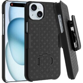 Fingic iPhone 15 Plus Case,iPhone 15 Plus Belt Clip Holster Case Slim Combo Shell with Kickstand Swivel Belt Clip Holster Rugged Shockproof Antiscratch Protective Case for iPhone 15 Plus,6.7"(Black)