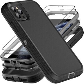 for iPhone 11 Pro Max Case, Military Grade 3 in 1 Heavy Duty Shockproof/Drop Proof/Dust Proof Case with 2Pcs Tempered Glass Screen Protector (Aqua Blue/Pink)