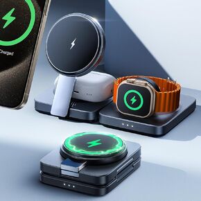 LISEN Charging Station for Apple Magsafe Multiple Devices - 3 in 1 Foldable Magnetic Wireless Charger Dock - Travel Charging Stand for Apple iPhone 15 14 13 12 Pro Max Plus Watch & Airpods