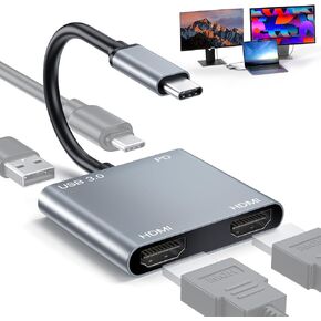 USB C Hub Dual Monitor, Dual HDMI 4k30hz, 4 in 1 to 2 HDMI, USB 3.0 Port Data, 87 W Charge, Support Type-C to HDMI Splitter Extended Display for Laptops Windows and Mac OS