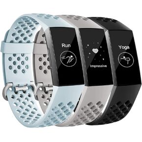 Maledan Bands Compatible with Fitbit Charge 3/ Charge 4 Women Men, Breathable Sport Band Replacement Wristbands with Air Holes for Charge 4/ Charge 3/ Charge 3 SE Fitness Tracker, 3-Pack