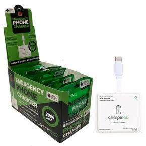 ChargeTab NEW V4 طاقة الهاتف الخليوي المحمولة في حالات الطوارئ، شاحن USB-C، حزمة بطارية مشحونة مسبقًا مع عمر افتراضي لمدة عامين (2900 مللي أمبير في الساعة لكل منهما) (10 عبوات)