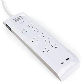BLACK+DECKER Power Strip Extension Cord with 8 Grounded Outlets, USB Port, USB-C Port, 5.5 ft Cable - Indoor Charging Station Outlet Strip with Flat Plug - Premium Electrical Outlets & Accessories