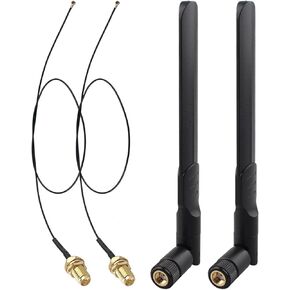 2Set 2.4GHz 5GHz 5.8GHz 8dBi Dual Band WiFi Antenna RP-SMA Male Aerial＋30cm U.FL IPX IPEX MHF4 to RP-SMA Female Extension Cable for M.2 NGFF Intel Wireless Network Card WiFi Adapter Laptop