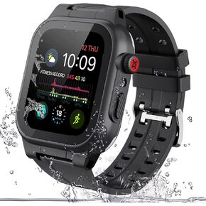 Max 100ft Waterproof Case Designed for Apple Watch Series 9/8/7 41mm, Premium Soft Silicone Watch Band, Shock Proof Rugged Protective case Designed for iWatch
