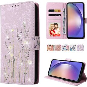 UEEBAI Wallet Case for Samsung Galaxy A15 4G/5G, PU Leather Phone Case Kickstand RFID Blocking Flip Case Card Slots Wrist Strap Relief Engraved Pattern Magnetic Closure Folio Case - Blue Butterfly