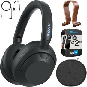 Sony ULT WEAR Noise Canceling Wireless Headphones with Alexa Built-in, Massive Bass and Comfortable Design, Black WHULT900N/B Bundle with 2 YR Enhanced Protection Pack and Wooden Headphone Stand