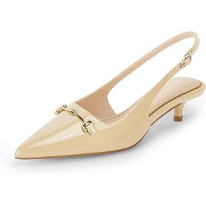 Coutgo Womens Slingback Kitten Heels Low Heel Dress Shoes Closed Pointed Toe Metal Chain Office Work Pumps