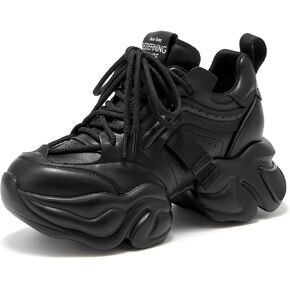 BEAU TODAY Chunky Sneakers for Women, Womens Fashion Sneakers, Genuine Leather Sneakers Women, Comfortable Casual Lace-Up Breathable Dad Shoes