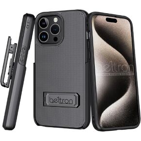 BELTRON Case Holster Combo for iPhone 15 Pro, Slim Protective Full Body Grip Case & Swivel Belt Clip 3 in 1 Combo with Kickstand/Card Holder Compatible with Apple iPhone 15 Pro