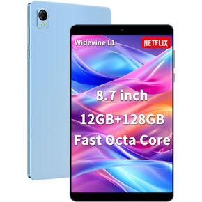 8.7" Android 13 Tablet, Octa-Core, 12(4+8) GB&128GB Storage(Expand to 2TB), Widevine L1, Dual 16MP+5MP Camera, 1340 * 800 Incell Display, Face ID Unlock, 5G/2.4G WiFi Tablet, BT5.0, Kids Tablet, GPS