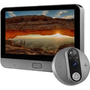4.3" LCD Screen Smart in-Door Monitor with Video Calling, 1080P Peephole Camera,Video Doorbell with PIR Detection, 120° Night Vision, Cloud or TF Card Storage, Works with UBOX APP.