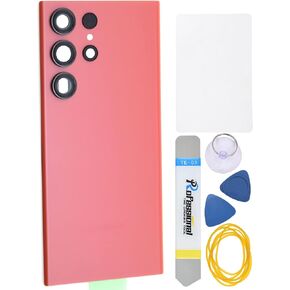 Red Acrylic Glass Back Panel Cover Replacement for Samsung Galaxy S23 Ultra SM-S918B SM-S918U with Rear Camera's Frame and Glass Cover Pre Cut Adhesive and Installation Instruction Tool Kit