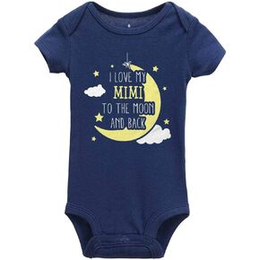 I Love My Mimi to The Moon and Back Cotton Baby Short Sleeve Bodysuit Onesie Rompers for Boys and Girls Navy