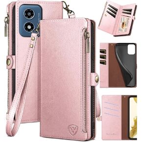 XcaseBar for Moto G 5G 2024/G Play 2024 Wallet case with Zipper Credit Card Holder【RFID Blocking】,Flip Folio Book PU Leather Phone Shockproof Cover Women Men for Moto G Play 2024 case Black