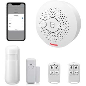 WiFi Smart Alarm Security System, DIY Wireless Burglar System, Home Anti-Theft Alarm Kit with Motion Detector,Door/Window Sensor, Work with Alexa,Smart Life and Tuya App