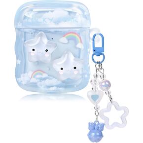 Cute Clear Airpod Case with Love Heart Keychain Compatible with Kawaii Star Airpods 2nd/1st Generation Case Cover for Women Girl in Kuwait