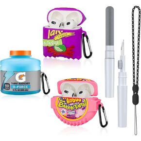 Cute Case for Airpods 3 Case 3-Pack, 3D Cartoon Kawaii Silicone Case for Airpods 3rd Generation Case Funny Food Design with Cleaner Kit/Keychain/Lanyard (Sport Water+Purple Potato+Bubble Gum)
