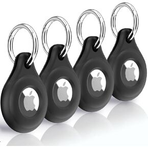 4-Pack Airtag Holder for Apple Airtag,Premium Black Silicone Airtag Case,Perfect Airtag Keychain with Key Ring,Durable and User-Friendly Airtag Accessories for Luggage, Backpacks, Pets, Keys & More