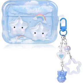 Cute Clear Airpod Pro 2 Case with Love Heart Keychain Compatible with Kawaii Star Airpods Pro 2nd Generation Cover for Women Girl