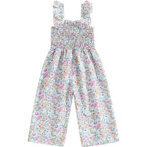 Toddler Girl Wide Leg Romper Baby Floral One Piece Newborn Pants Jumpsuit Flare Pants Overalls Summer Playsuit