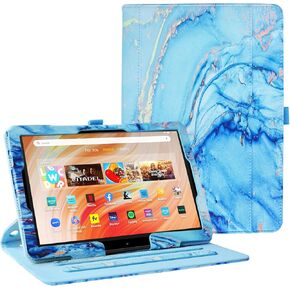 OKP Case for All New Kindle Fire HD 10 Tablet & HD 10 Plus (11th/13th Generation, 2021/2023 Release), 360 Degree Rotating Swivel Stand Leather Cover with Pencil Holder, Auto Wake Sleep, Marble Blue in Kuwait