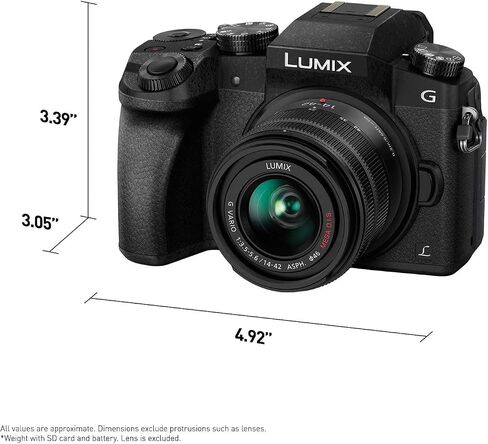 كاميرا باناسونيك لوميكس G7 4K رقمية بدون مرآة مع عدسات G Vario مقاس 14-42 مم و45-150 مم مع حقيبة ظهر احترافية + ملحقات متقدمة وحزمة سفر | DMC-G7WK | (الولايات المتحدة الأمريكية الأسود) in Kuwait
