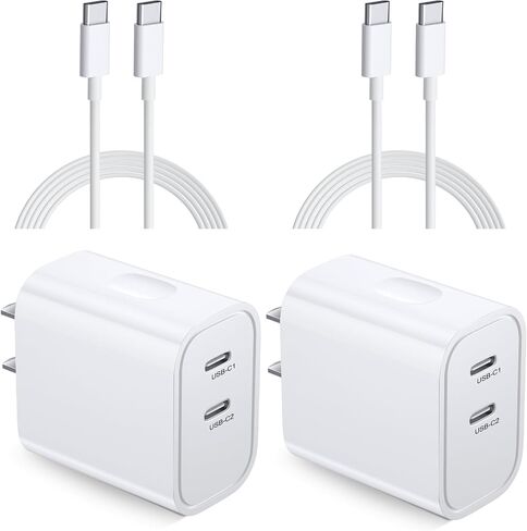 كتلة شاحن USB C، Costyle 2 حزمة 20 وات منافذ مزدوجة USB C شاحن حائط مكعب قابس مزدوج C منفذ شحن سريع كتلة الطوب لهاتف iPhone 15 Pro Max 15 Plus، iPad Pro Air Mini مع كابل 2X 6FT USB-C in Kuwait