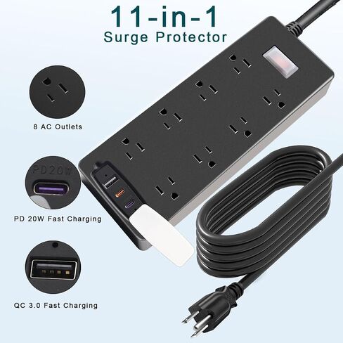 Desktop Power Strip with PD 20W, Desk Mount Design, 2 AC Outlets, 2 USB Fast Charging Ports, 6ft Extension Cord – Ideal for Home and Office Use, Fits 1.75" Thick Tabletop Edges in Saudi Arabia