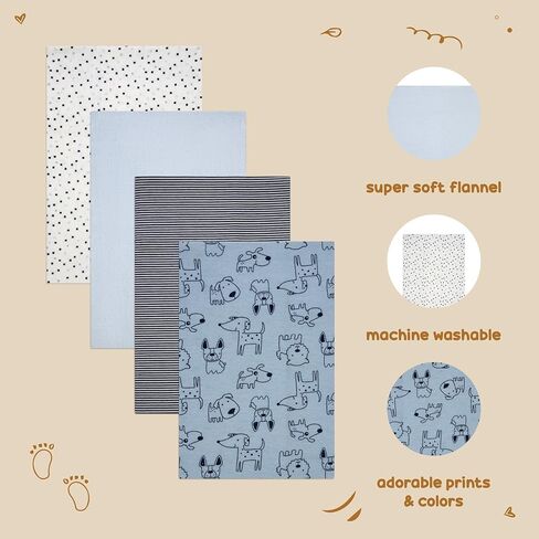 4-Pack Unisex Baby Cotton Flannel Receiving Blankets, One Size Newborn Swaddle Blankets (30 x 30) in Saudi Arabia