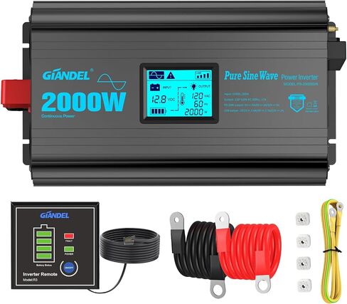 GIANDEL 2000Watt Pure Sine Wave Inverter 12V إلى 120 Vac مع الصمامات المعتمدة من UL لمركبات RVs خارج الشبكة الشمسية قارب العربة مع كتلة أسلاك صلبة 20 أمبير وشاشة LCD كبيرة من النوع C PD30W وQC3.0 USB مزدوج in Saudi Arabia