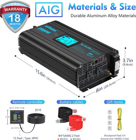 GIANDEL 2000Watt Pure Sine Wave Inverter 12V إلى 120 Vac مع الصمامات المعتمدة من UL لمركبات RVs خارج الشبكة الشمسية قارب العربة مع كتلة أسلاك صلبة 20 أمبير وشاشة LCD كبيرة من النوع C PD30W وQC3.0 USB مزدوج in Saudi Arabia