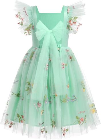 Toddler Girls Birthday Party Sundress Fancy Floral Embroidery Backless Princess Tulle Tutu Wedding Pageant Dress in Saudi Arabia