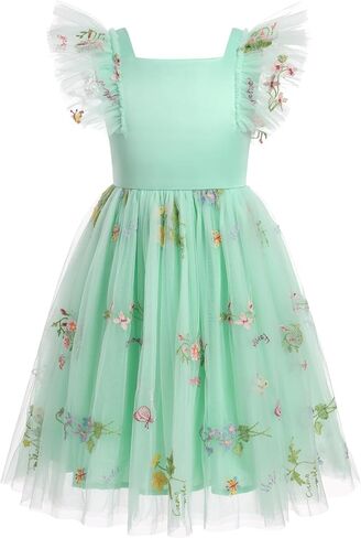 Toddler Girls Birthday Party Sundress Fancy Floral Embroidery Backless Princess Tulle Tutu Wedding Pageant Dress in Saudi Arabia